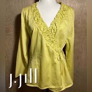 J Jill Citrine Gathered Ruffle Neck Wrap Blouse MP